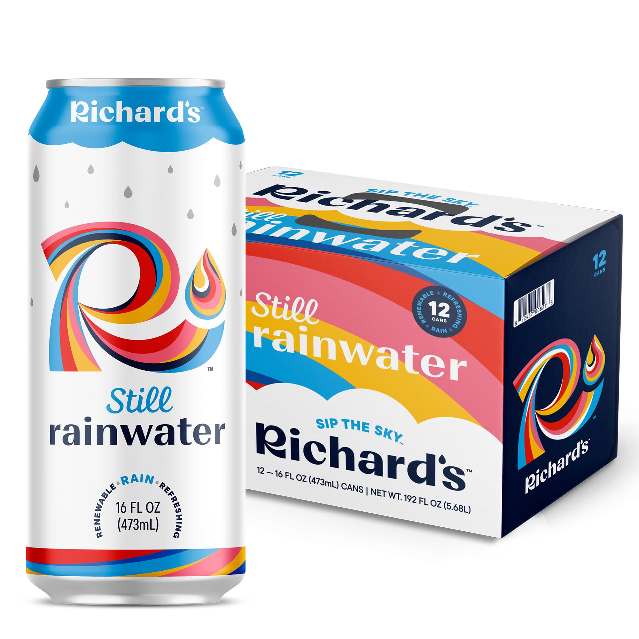 Richard's Rainwater Still Canned Water, 100% Rain, Naturally Purified Drinking Water (16 fl oz Aluminum Cans, Pack of 12)