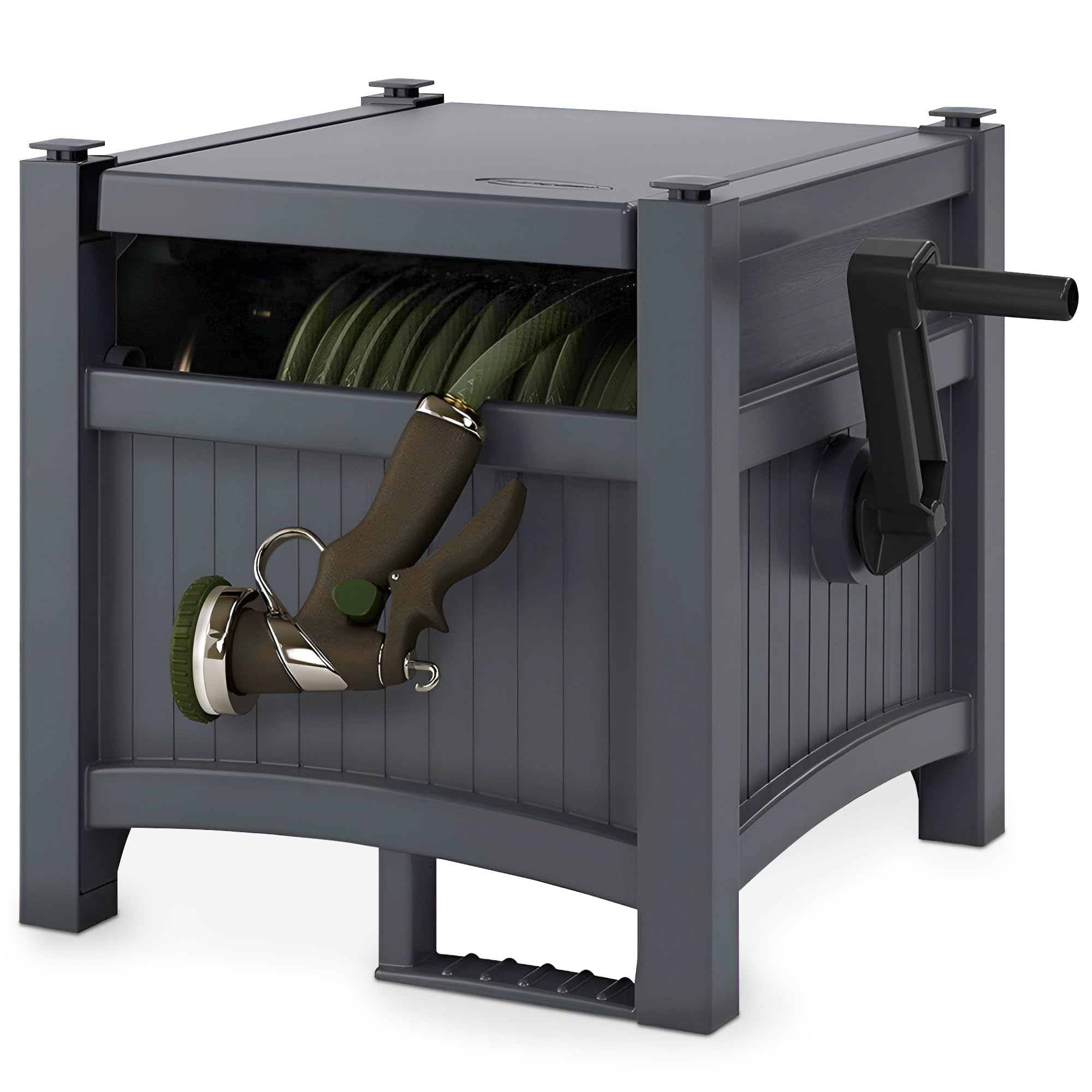 Suncast Hideaway Garden Hose Reel, Holds 100' of 5/8" Standard Vinyl Hose, Cyberspace Grey