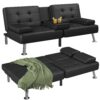 Flamaker Futon Sofa Bed Modern Folding Futon Set Convertible Recliner Lounge (PU Leather, Black)