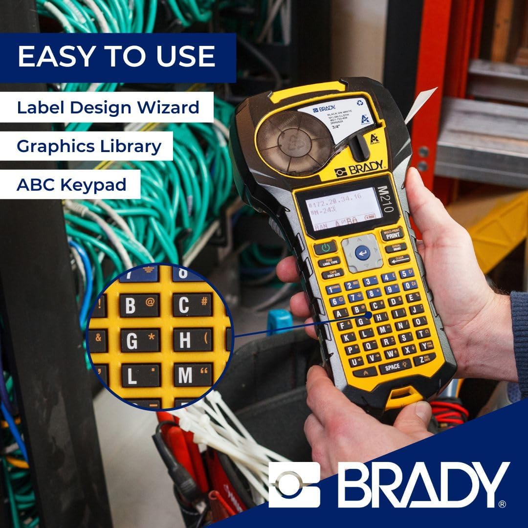 Brady M210 Portable Label Printer with Rubber Bumpers, Multi-Line Print, 6 to 40 Point Font (Replaces BMP21-PLUS Printer), Yellow/Black