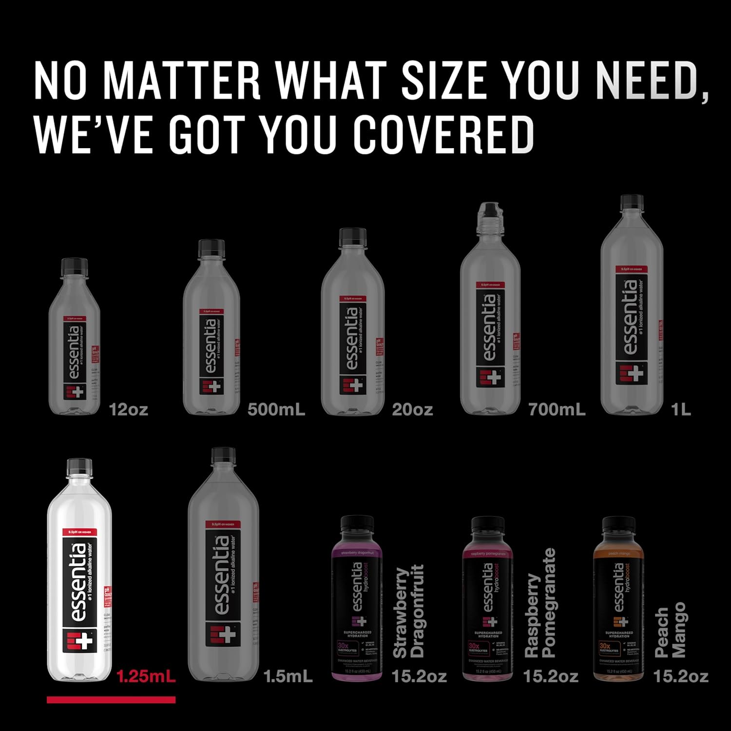 Essentia Water LLC Infused with Electrolytes for a Smooth Taste, pH 9.5 or Higher; Ionized Alkaline Water, Black, 42.3 Fl Oz (Pack of 12)
