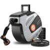 SUNPOW Retractable Garden Hose Reel, 1/2 inch x 50ft Wall Mounted Hose Reel with 3/4 inch Brass Fitting - Grey