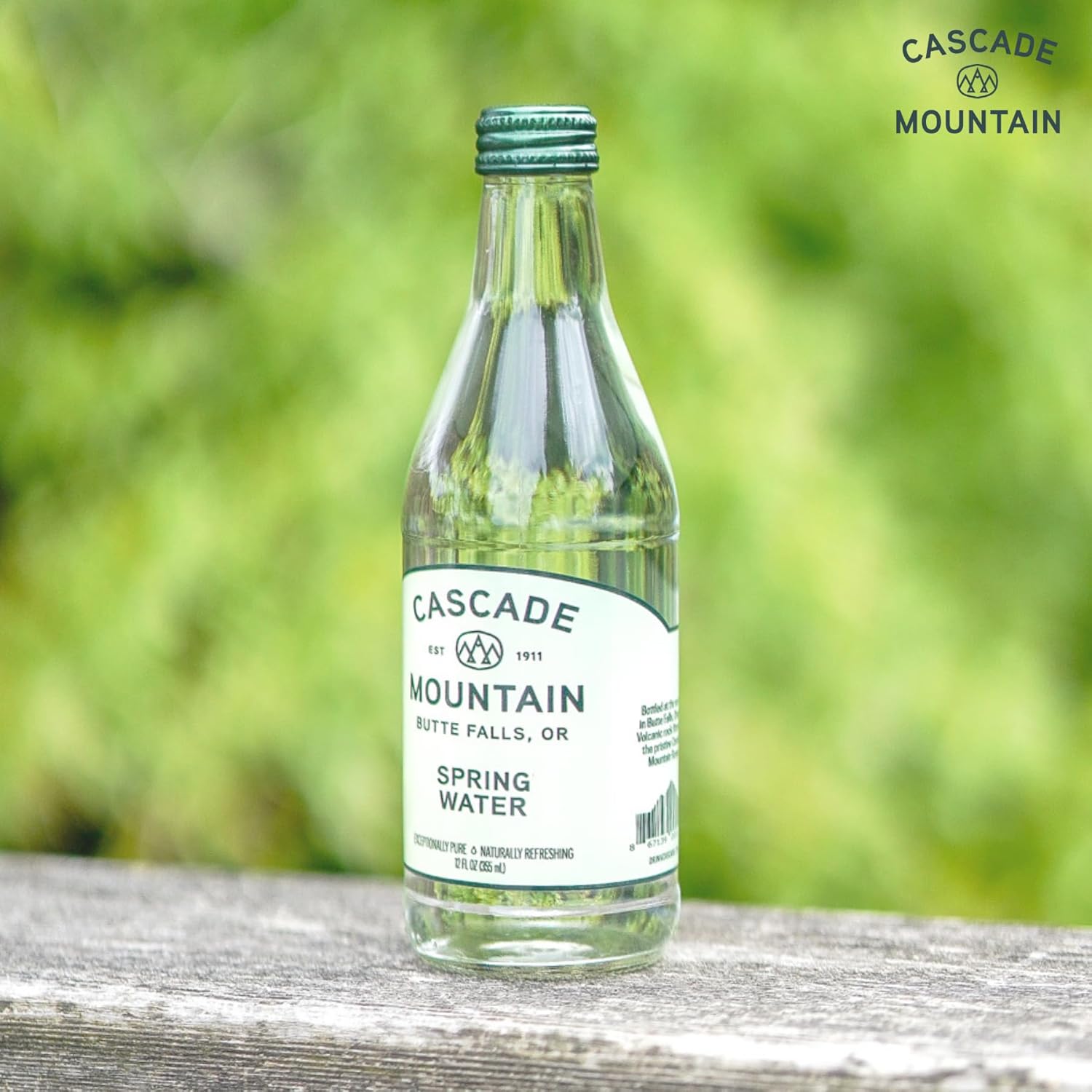 Cascade Mountain Spring Water in Glass Bottles, 12oz (12 Pack), 7.7 pH Balanced, Purified, Natural Spring Bottled Drinking Mineral Water