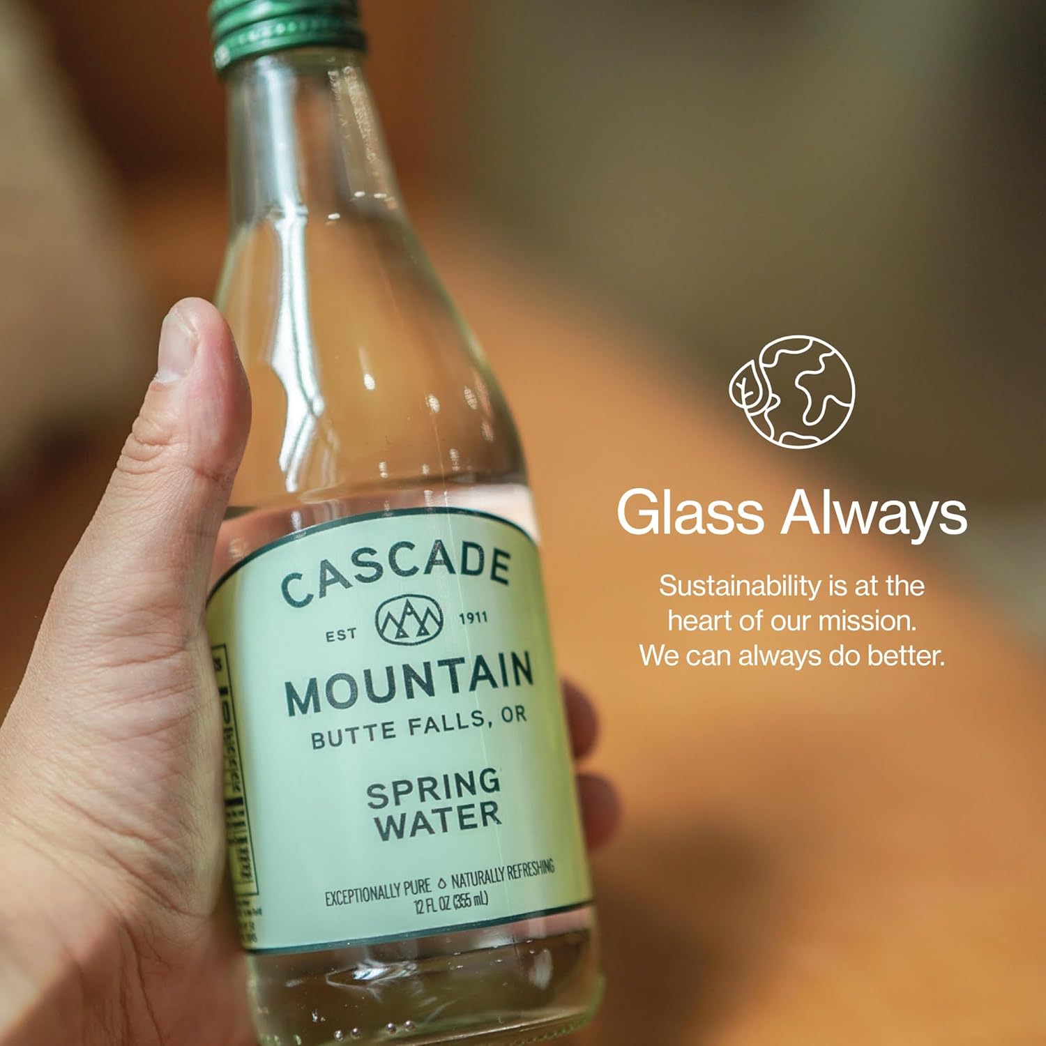 Cascade Mountain Spring Water in Glass Bottles, 12oz (12 Pack), 7.7 pH Balanced, Purified, Natural Spring Bottled Drinking Mineral Water