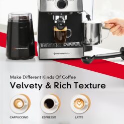 EspressoWorks All-In-One Espresso Machine with Milk Frother 7 Piece Set - Latte Maker Includes Grinder - Coffee Gifts (Stainless Steel)