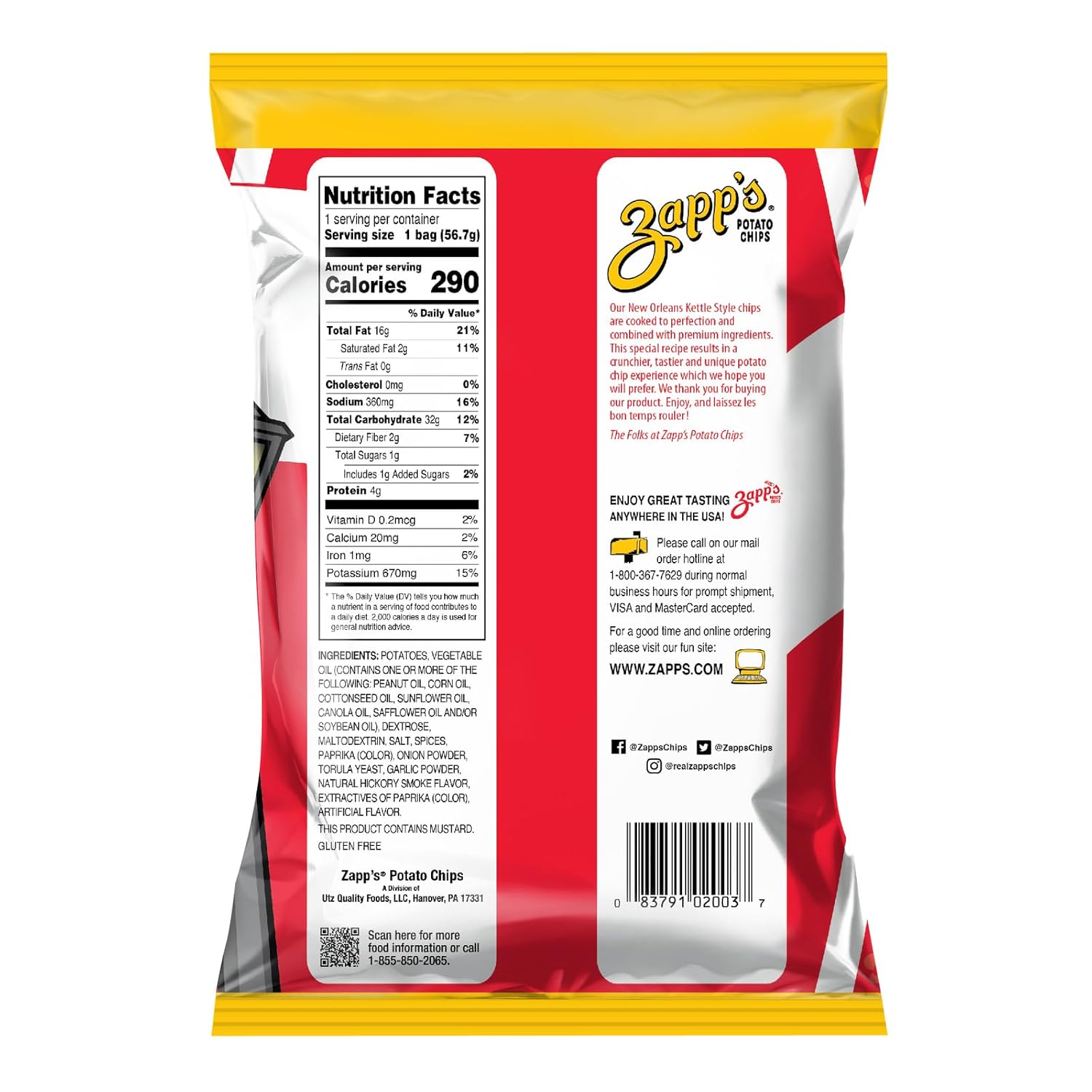 Zapp’s New Orleans Kettle-Style Potato Chips Cajun Crawtator Flavor (2 oz Bags, 25 Count), Crunchy Chips with a Spicy Kick