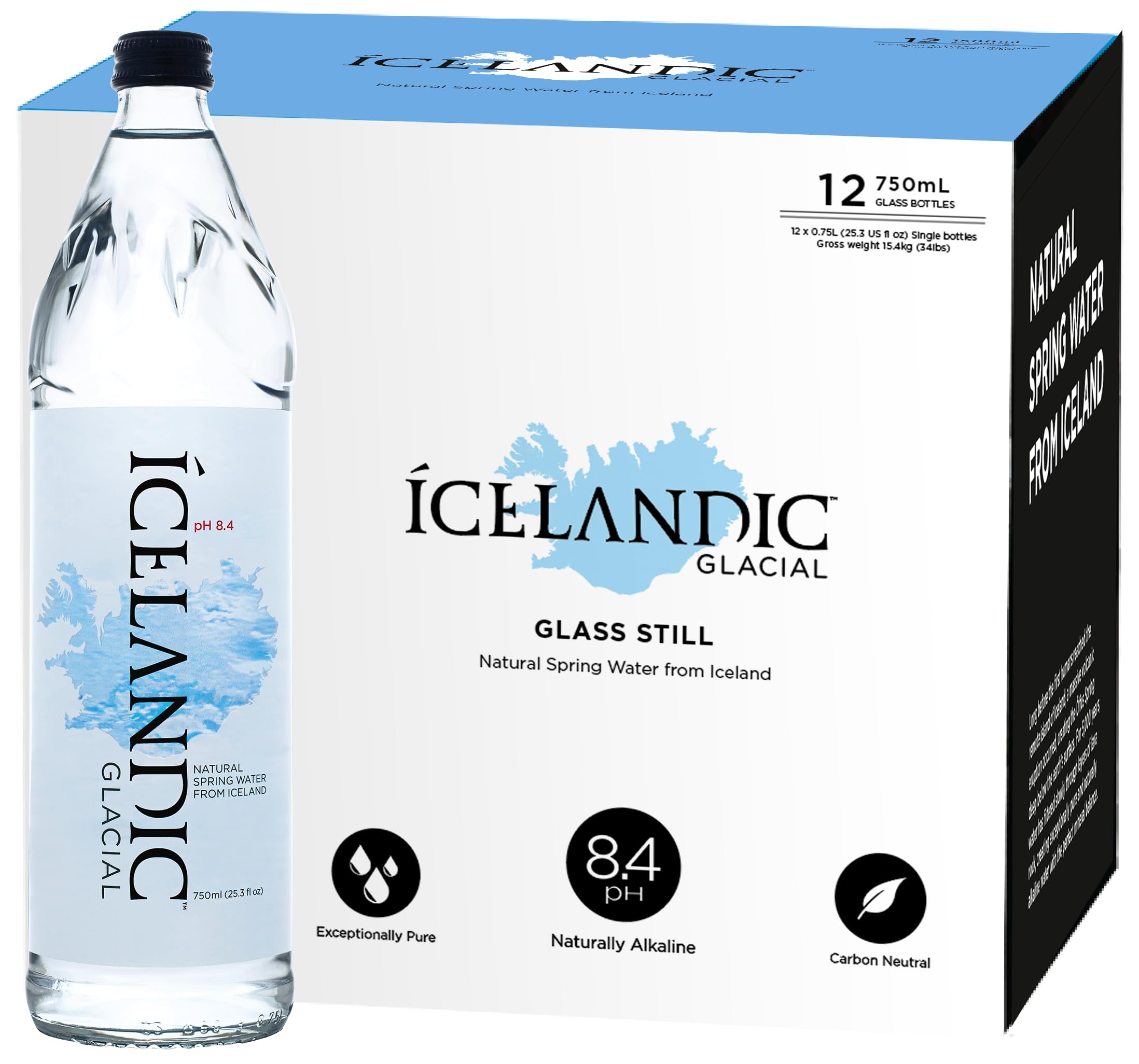 Icelandic Glacial Natural Spring Water, Still, 25.3 oz Glass Bottles, pack of 12