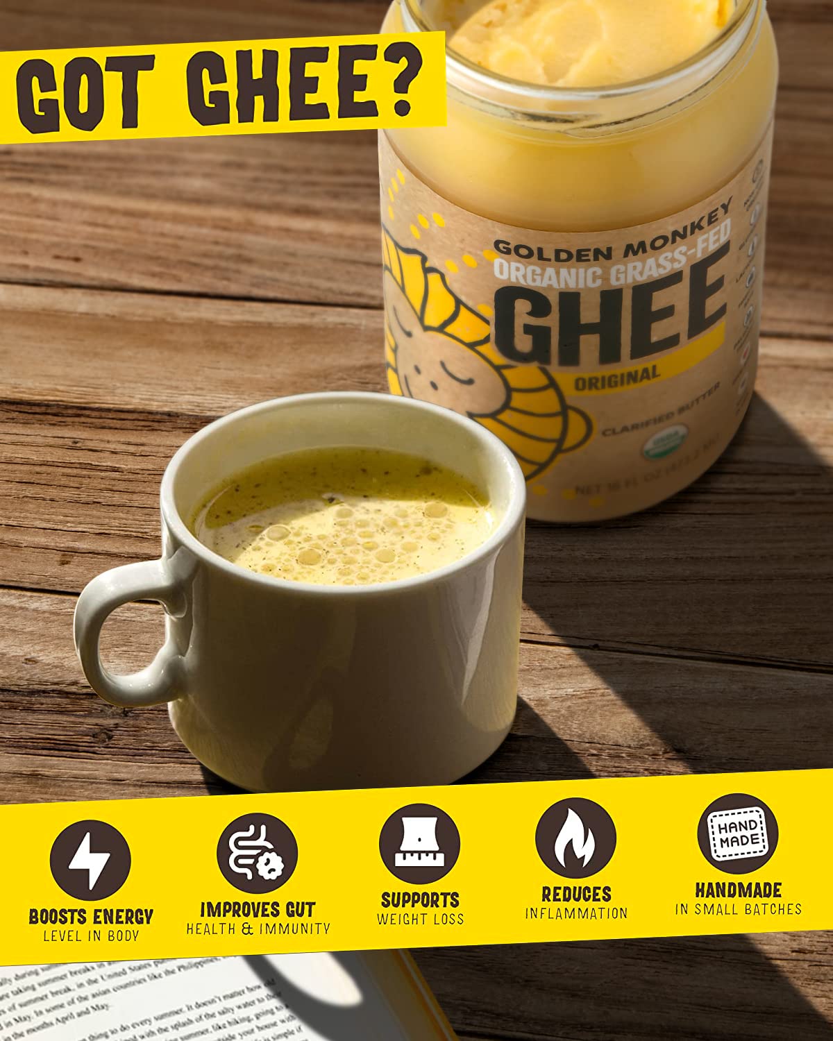 Organic Ghee Butter Grass Fed Clarified – 16 Oz Ghee Butter – Unsalted Butter Certified Organic Ghee Oil