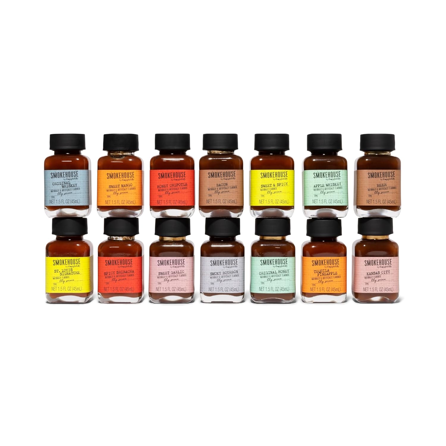 Thoughtfully Smokehouse, Gourmet BBQ Sauce Sampler Variety Pack in Glass Bottles, Vegan and Vegetarian, Pack of 14