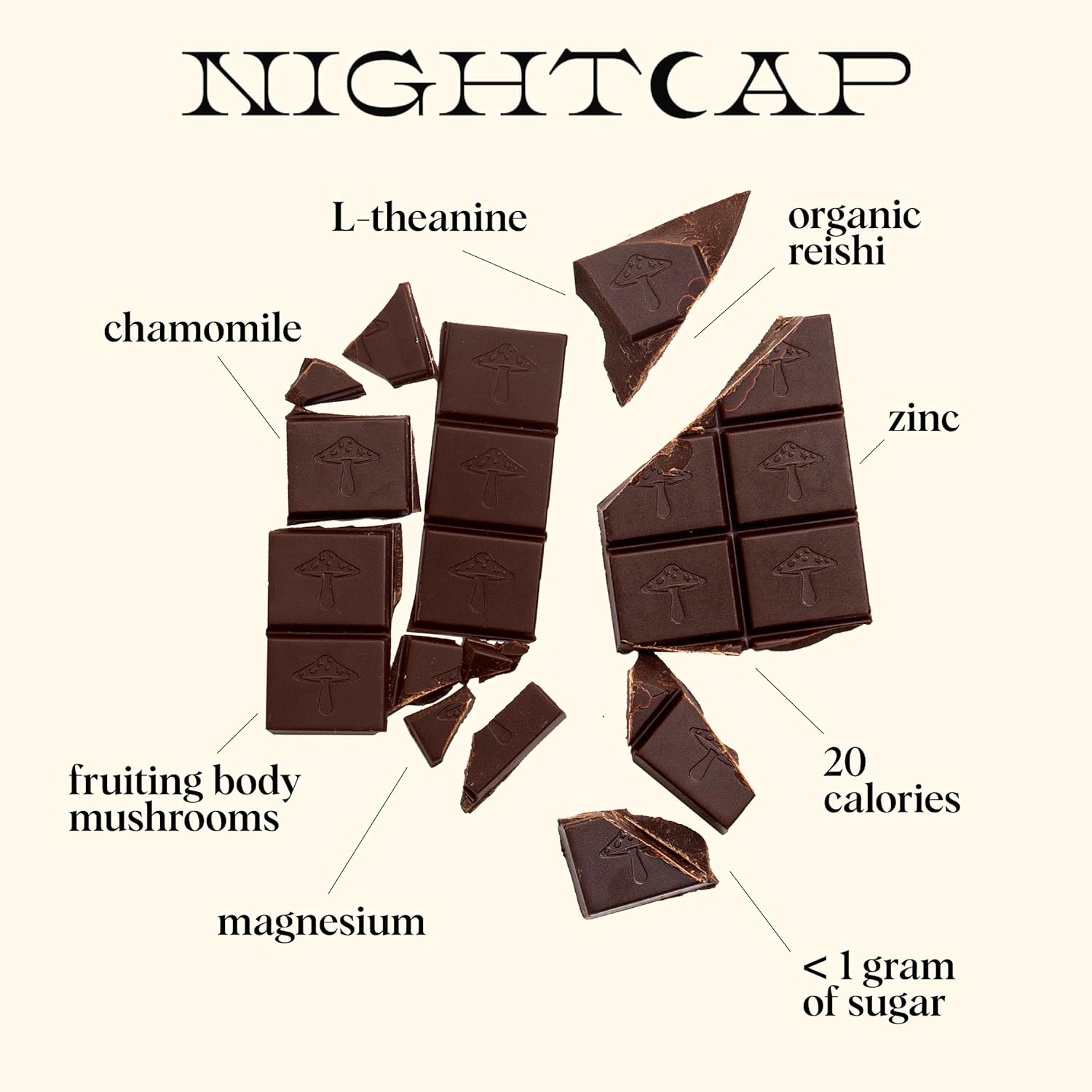 Alice Mushrooms Nightcap, Mushroom Chocolates, Supports Deep Sleep, Calm Mind, and Stress Relief - Magnesium, Zinc