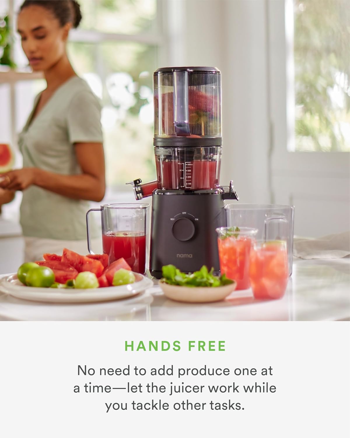Nama J2 Cold Press Juicer – Self Feeding for Hands-Free Operation with Wide Mouth Hopper – Easy Cleanup & Assembly
