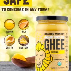 Organic Ghee Butter Grass Fed Clarified – 16 Oz Ghee Butter – Unsalted Butter Certified Organic Ghee Oil