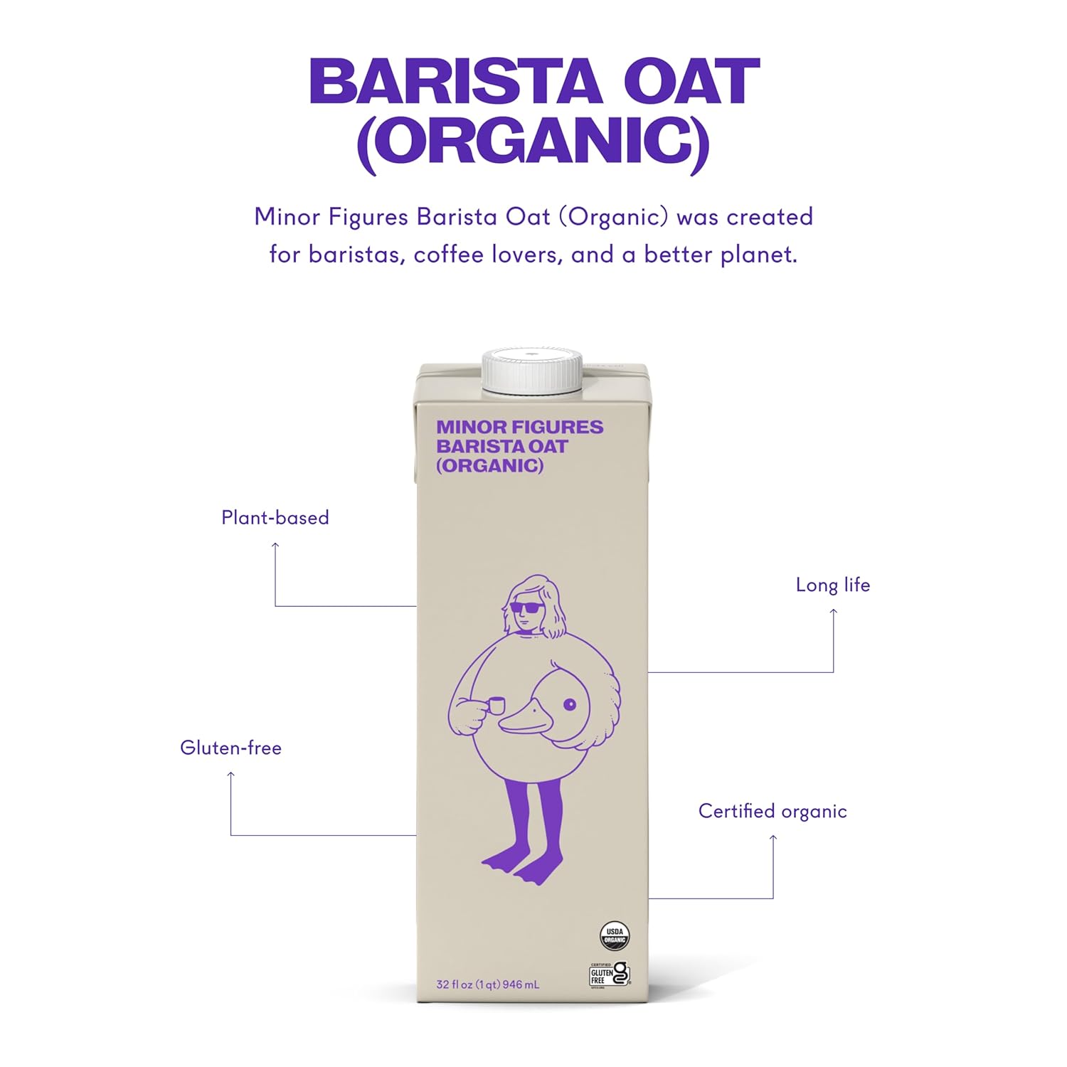 Minor Figures Oat Milk, Organic, Barista Standard - 32 Oz, 6 Pack - Plant Based, Vegan, Dairy Free, Shelf Stable, Unsweetened