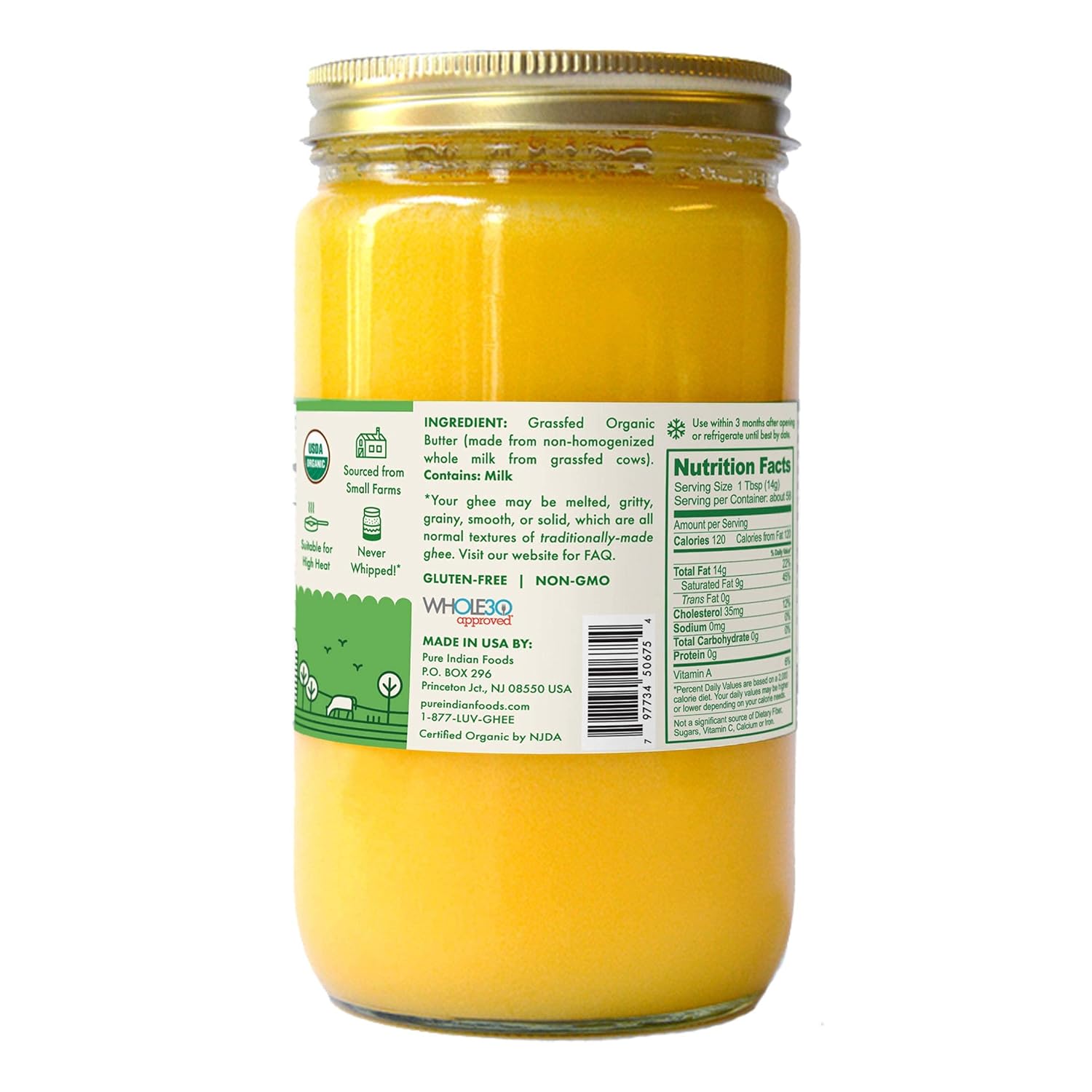Pure Indian Foods Organic Grassfed Original Ghee, 28.8 oz, Clarified Butter, Paleo & Keto Friendly (32 fl oz /1 quart)