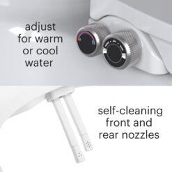 Brondell Bidet Toilet Seat, Non-Electric Swash Ecoseat, Fits Elongated Toilets, White - Dual Temperature, Dual Nozzle System