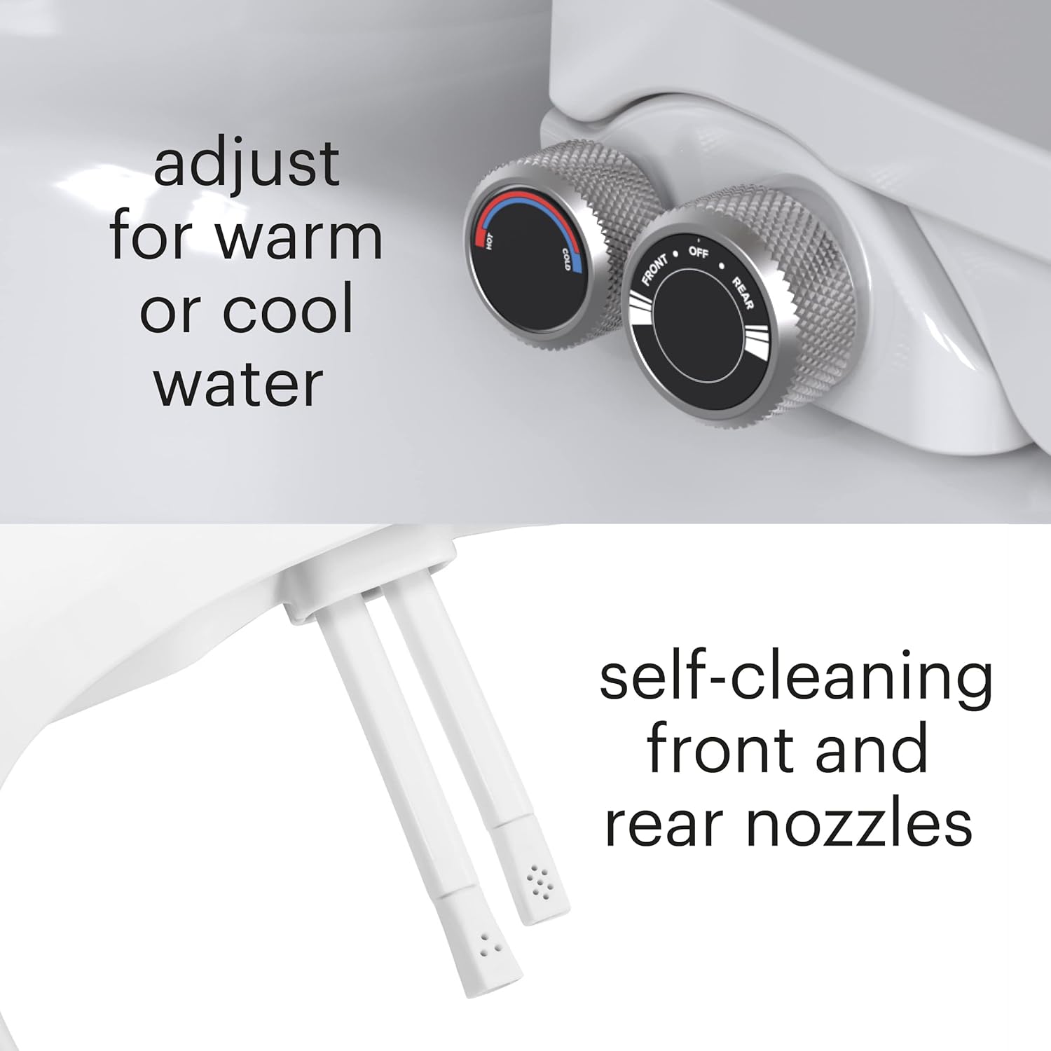 Brondell Bidet Toilet Seat, Non-Electric Swash Ecoseat, Fits Elongated Toilets, White - Dual Temperature, Dual Nozzle System