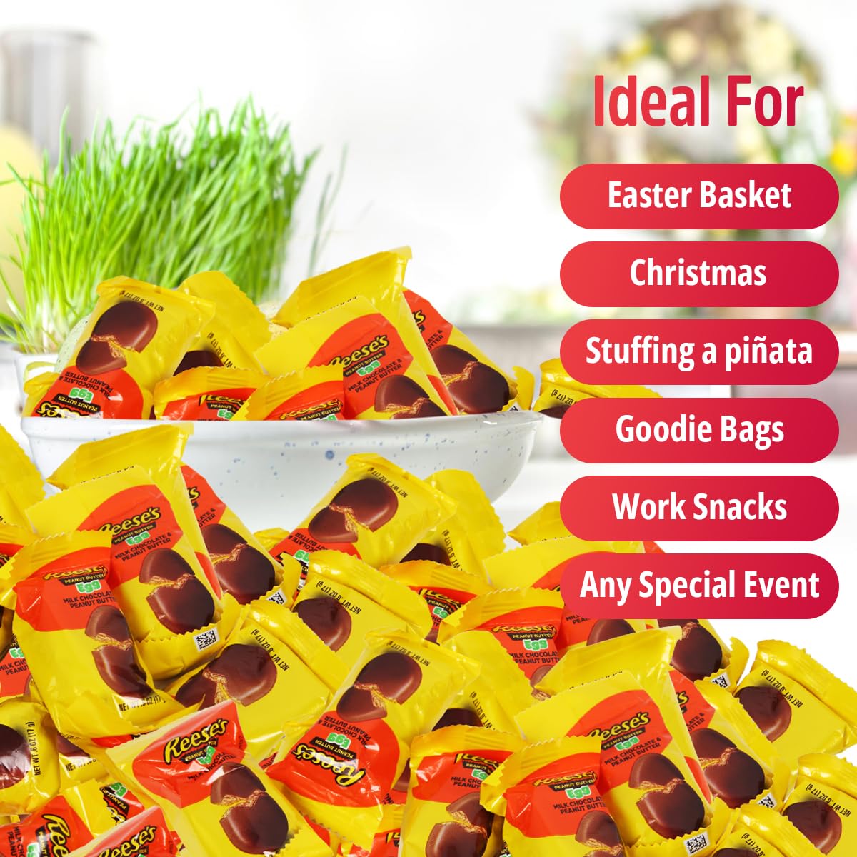 SWEETSIDE CANDY CO. Easter Chocolate Eggs, 4LB Reeses Eggs Bulk Pack, Each Egg 0.60oz