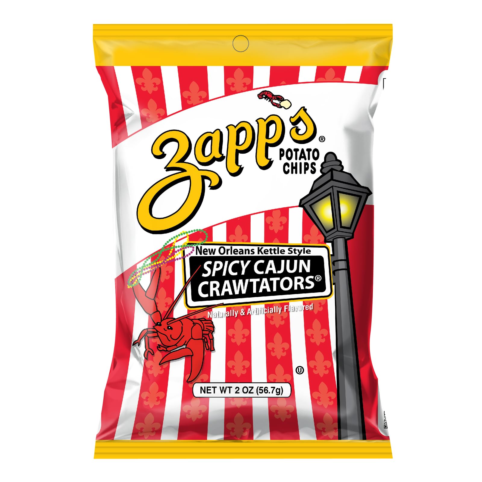Zapp’s New Orleans Kettle-Style Potato Chips Cajun Crawtator Flavor (2 oz Bags, 25 Count), Crunchy Chips with a Spicy Kick