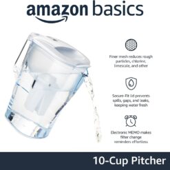 Amazon Basics 10-Cup Water Pitcher with Filter, Compatible with Brita, 1 Pack, White