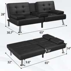 Flamaker Futon Sofa Bed Modern Folding Futon Set Convertible Recliner Lounge (PU Leather, Black)