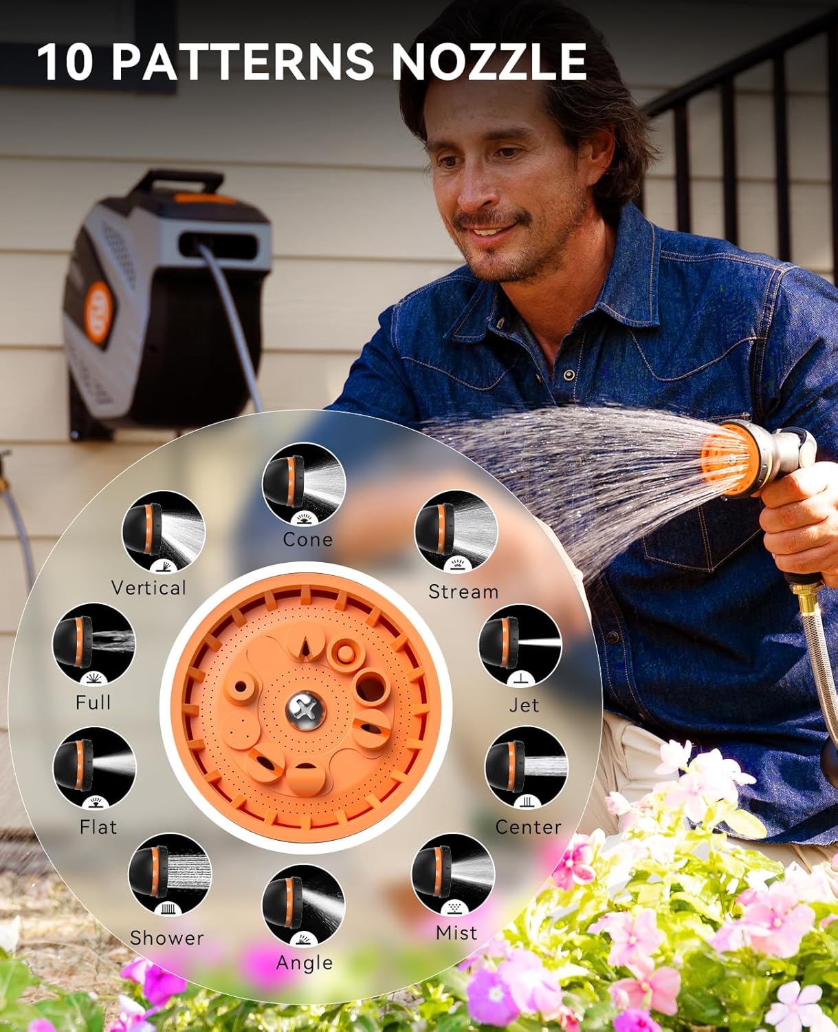 SUNPOW Retractable Garden Hose Reel, 1/2 inch x 50ft Wall Mounted Hose Reel with 3/4 inch Brass Fitting - Grey