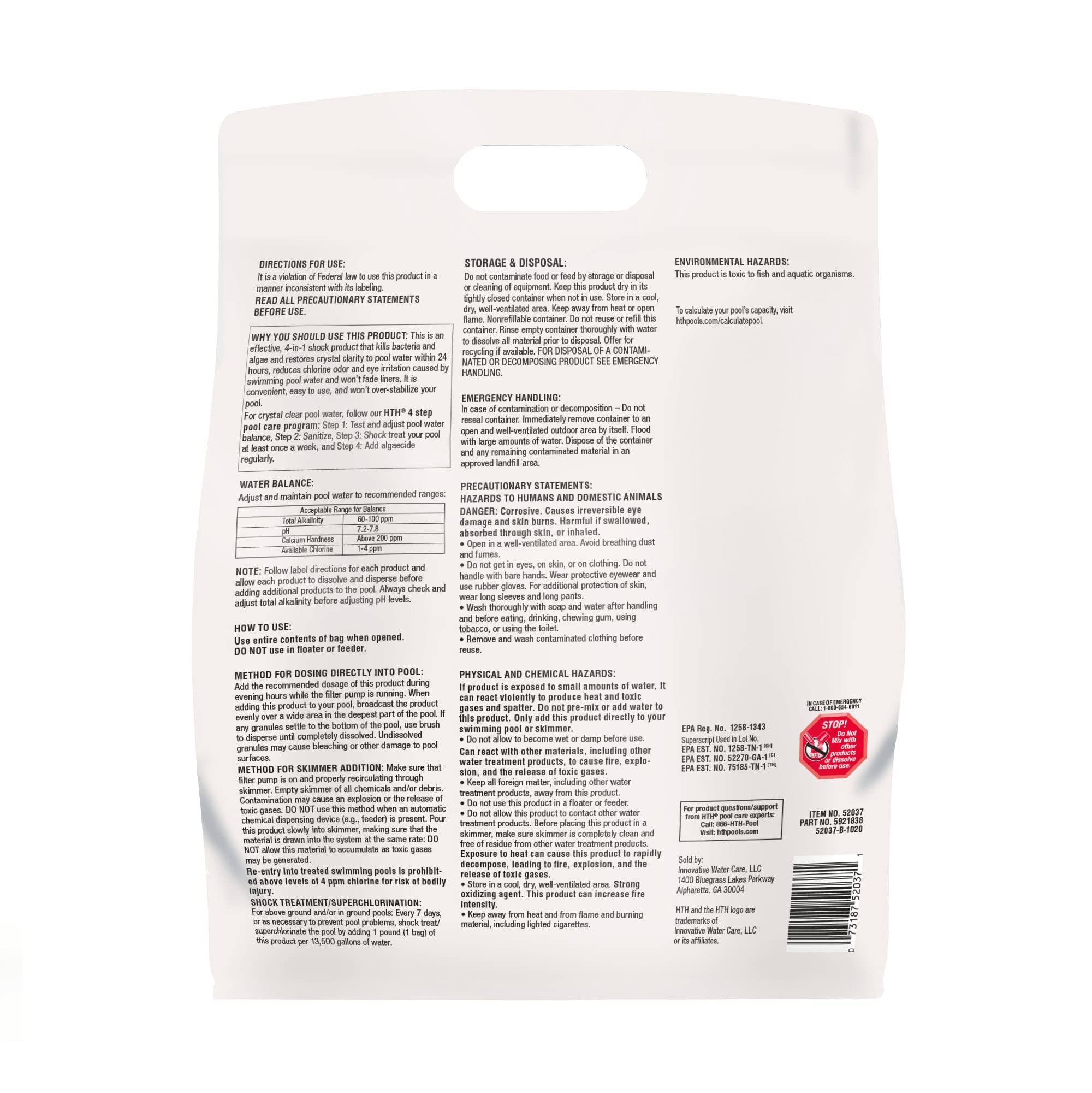 HTH 52037R Pool Care Shock Advanced, Swimming Pool Chemical - Shock Treatment, 1lb (12 Pack)