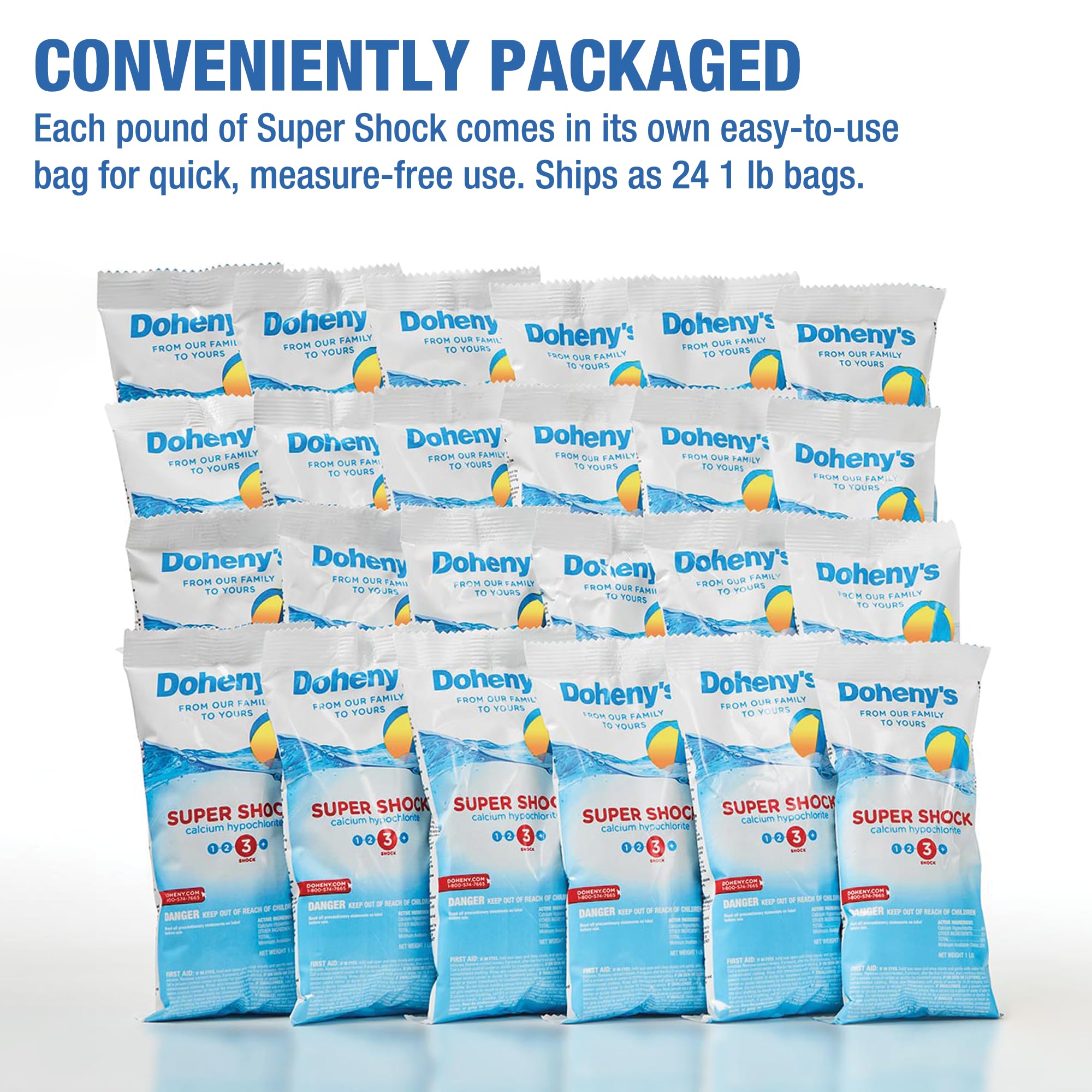 Doheny's Super Pool Shock, Pro-Grade Chlorine Shock, Quick-Dissolving, Fast-Acting 68% Cal-Hypo Granular Pool Shock, 24 x 1lb Bags