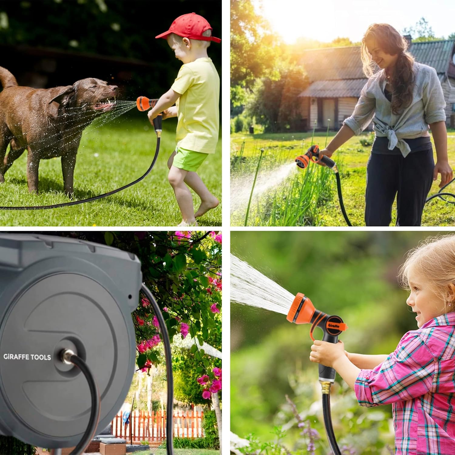 Giraffe Tools AW505/8 Retractable Garden Hose Reel 5/8" x 115+5 ft, Slow Retraction, Dark Grey