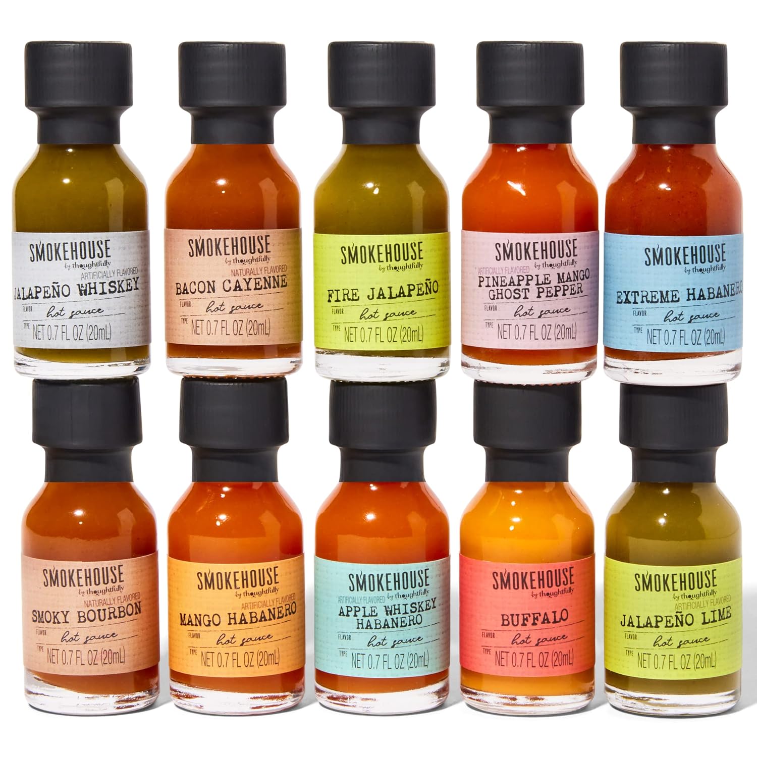 Smokehouse by Thoughtfully, Gourmet Hot Sauce Gift Set, Flavors Include Mango Habanero, Buffalo, Bacon Cayenne, Set of 10