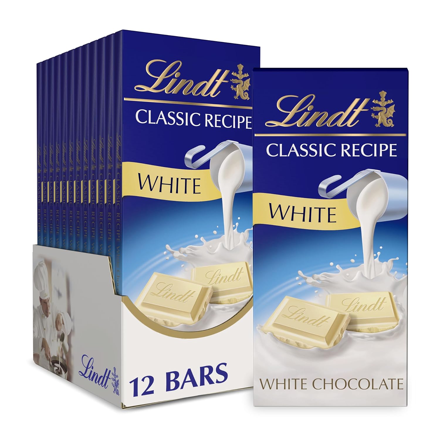Lindt CLASSIC RECIPE White Chocolate Bar, White Chocolate Candy, 4.4 oz. (12 Pack)