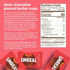 UNREAL Dark Chocolate Peanut Butter Cups (40 Individually Wrapped Cups), Vegan, 5g Sugar, Gluten Free, Fair Trade, Non-GMO, .53oz each