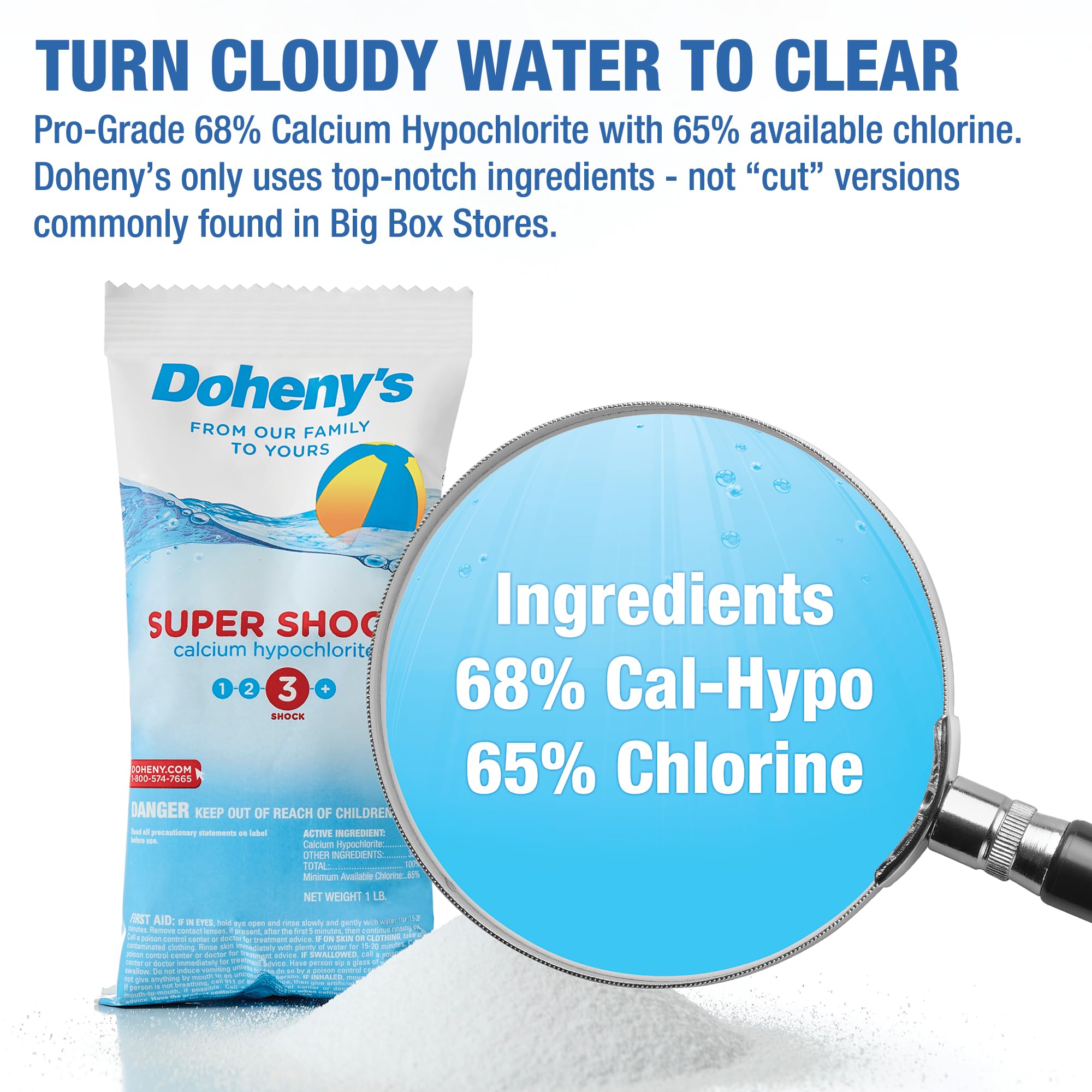 Doheny's Super Pool Shock, Pro-Grade Chlorine Shock, Fast-Acting 68% Cal-Hypo Granular Pool Shock, 50lb (2 x 25lb Buckets)