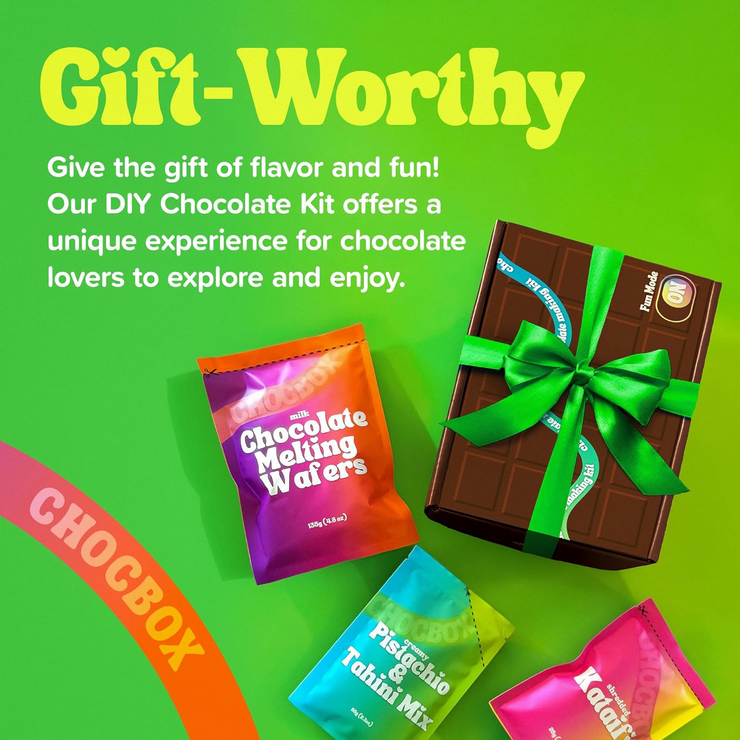 Chocbox Viral Dubai Chocolate Bar Pistachio Kit - Includes Chocolate Mold, Choc Wafers, Shredded Kataifi, Pistachio Cream