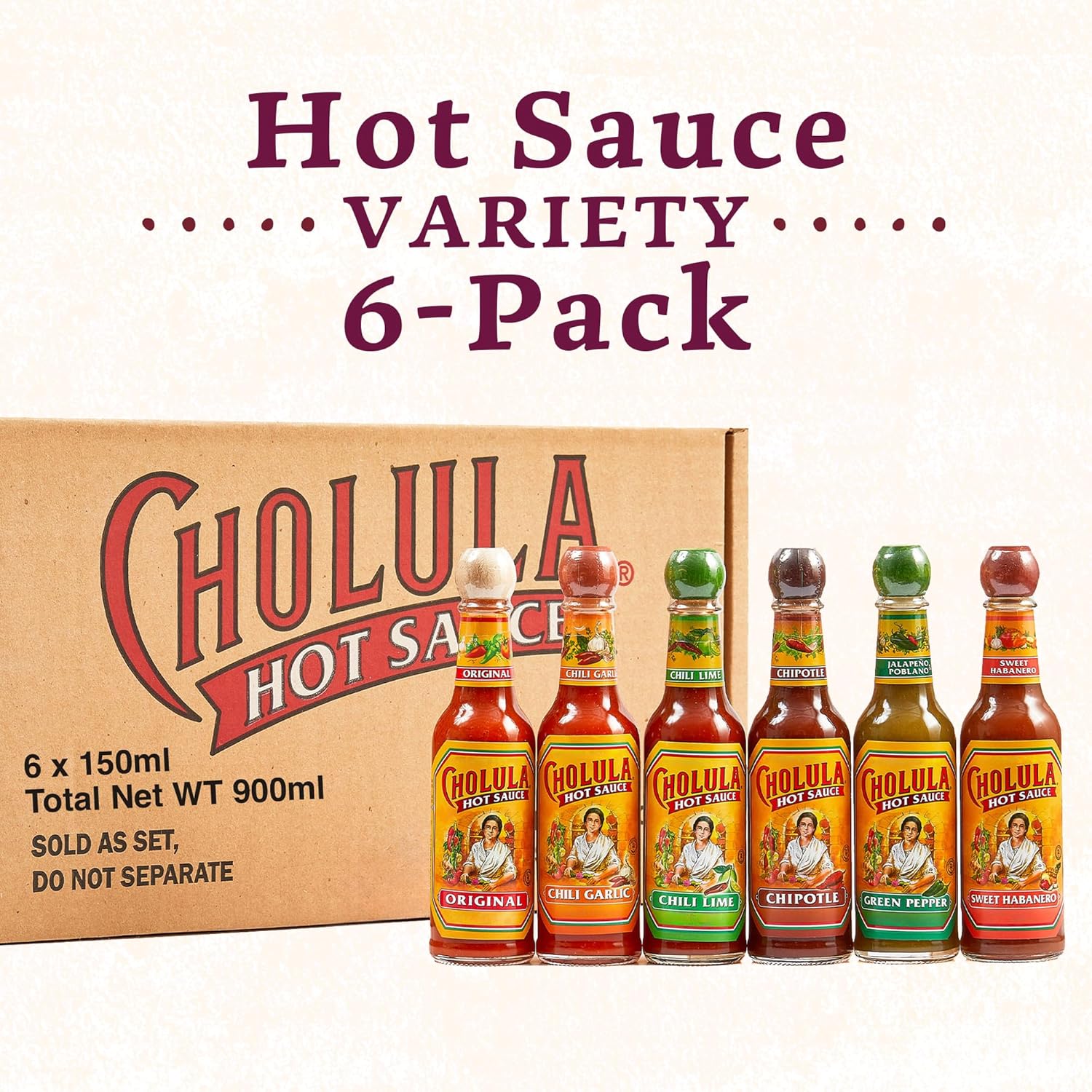Cholula Hot Sauce Variety Pack, Product of Mexico, Gift Set Includes Six 5 Fl Oz Signature Cholula Hot Sauces, 30 fl oz