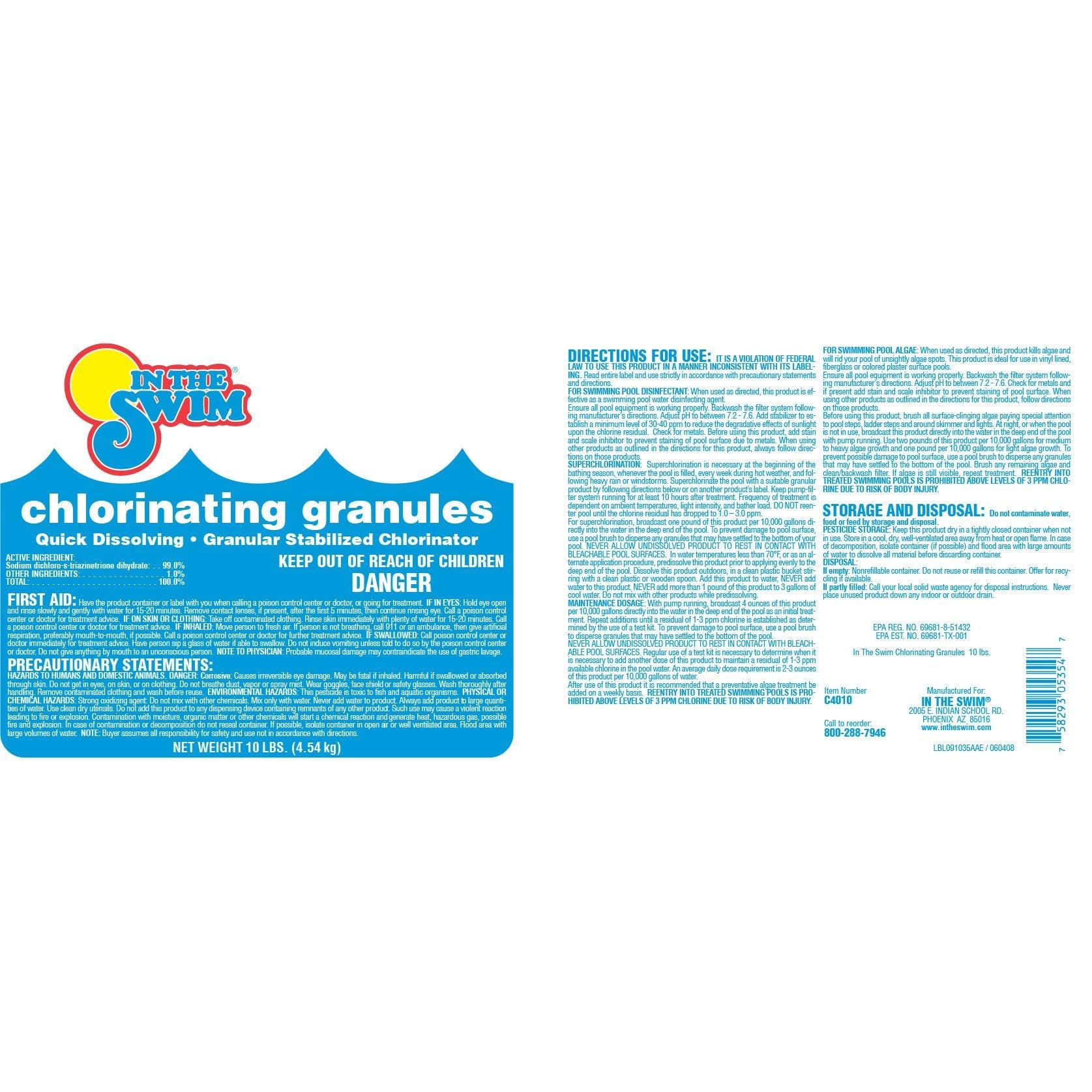 In The Swim Sodium Dichlor Chlorine Shock Granules for Sanitizing Swimming Pools – Fast Dissolving, pH Balanced Sanitizer – 40 Pound