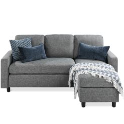 Best Choice Products Upholstered Sectional Sofa for Home, Apartment, 3-Seat, L-Shape Design, 680lb Capacity - Gray