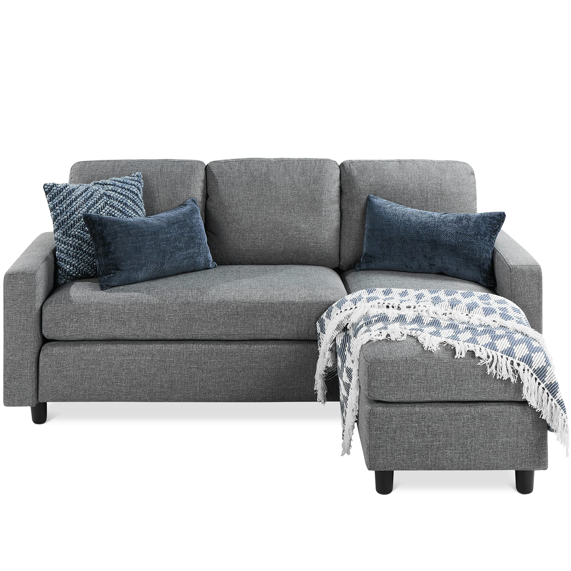 Best Choice Products Upholstered Sectional Sofa for Home, Apartment, 3-Seat, L-Shape Design, 680lb Capacity - Gray