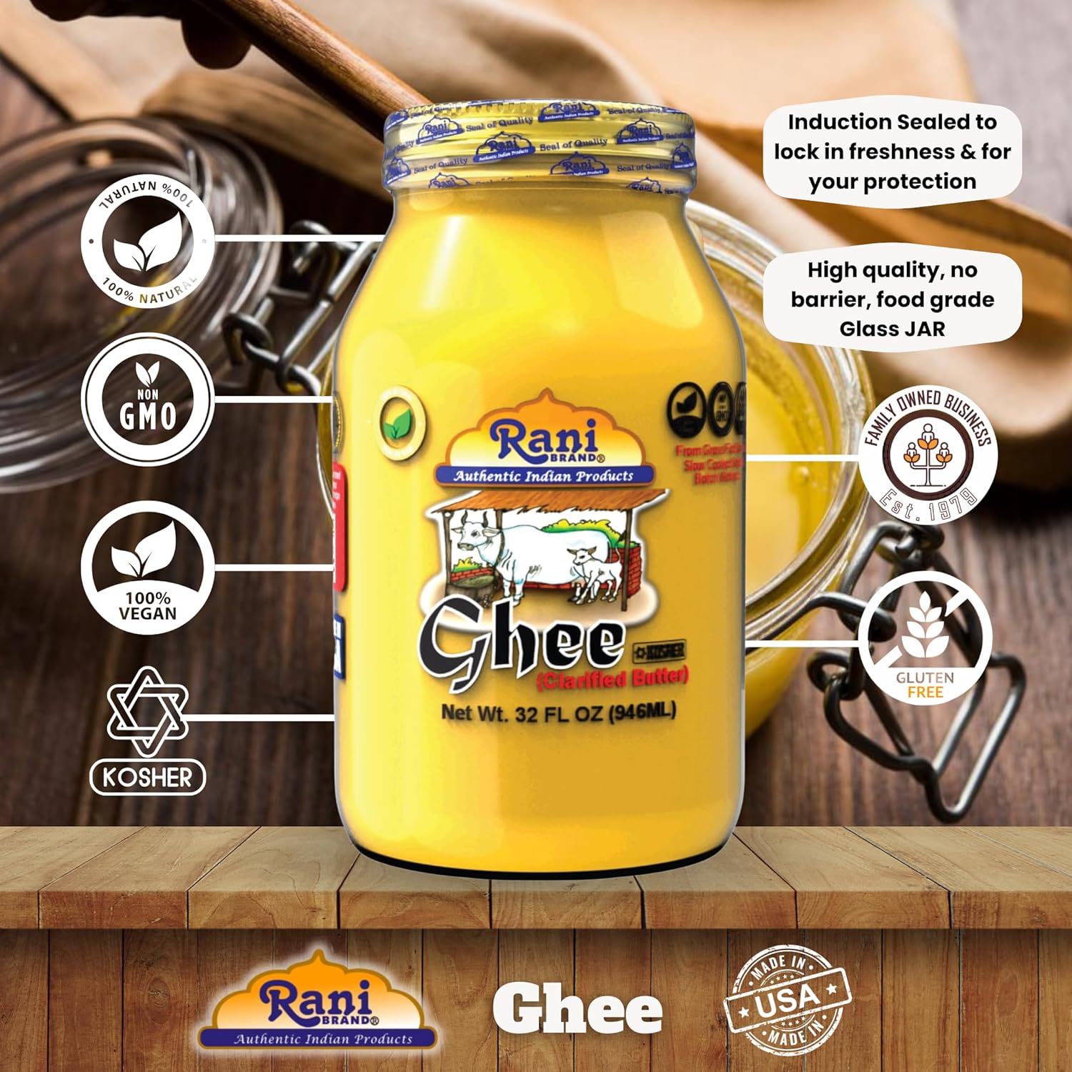 Rani Ghee Pure & Natural from Grass Fed Cows (Clarified Butter) 32oz(2lbs) 908g