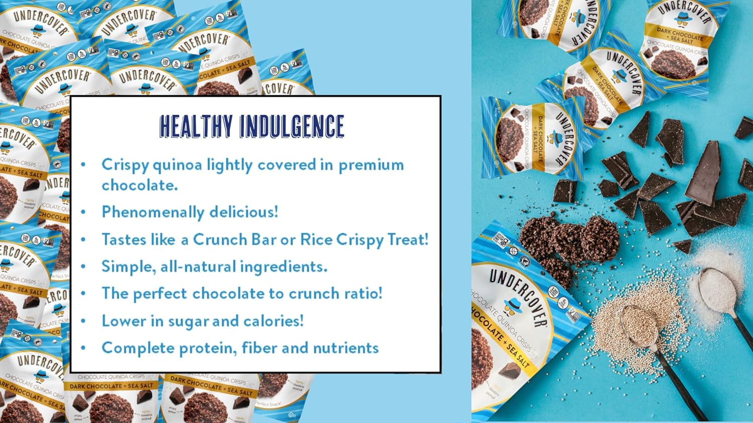 Undercover Snacks Undercover Chocolate Quinoa Crisps - Dark Chocolate + Sea Salt Quinoa Crisps, 7-Pack, 3oz Bags of Mini Crisps