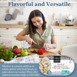 COLE’S - Smoked Rainbow Trout Fillet with Vegetables, Ready to Eat Meal, 5.6 oz Hand-Packed Canned Fish, 6 pack
