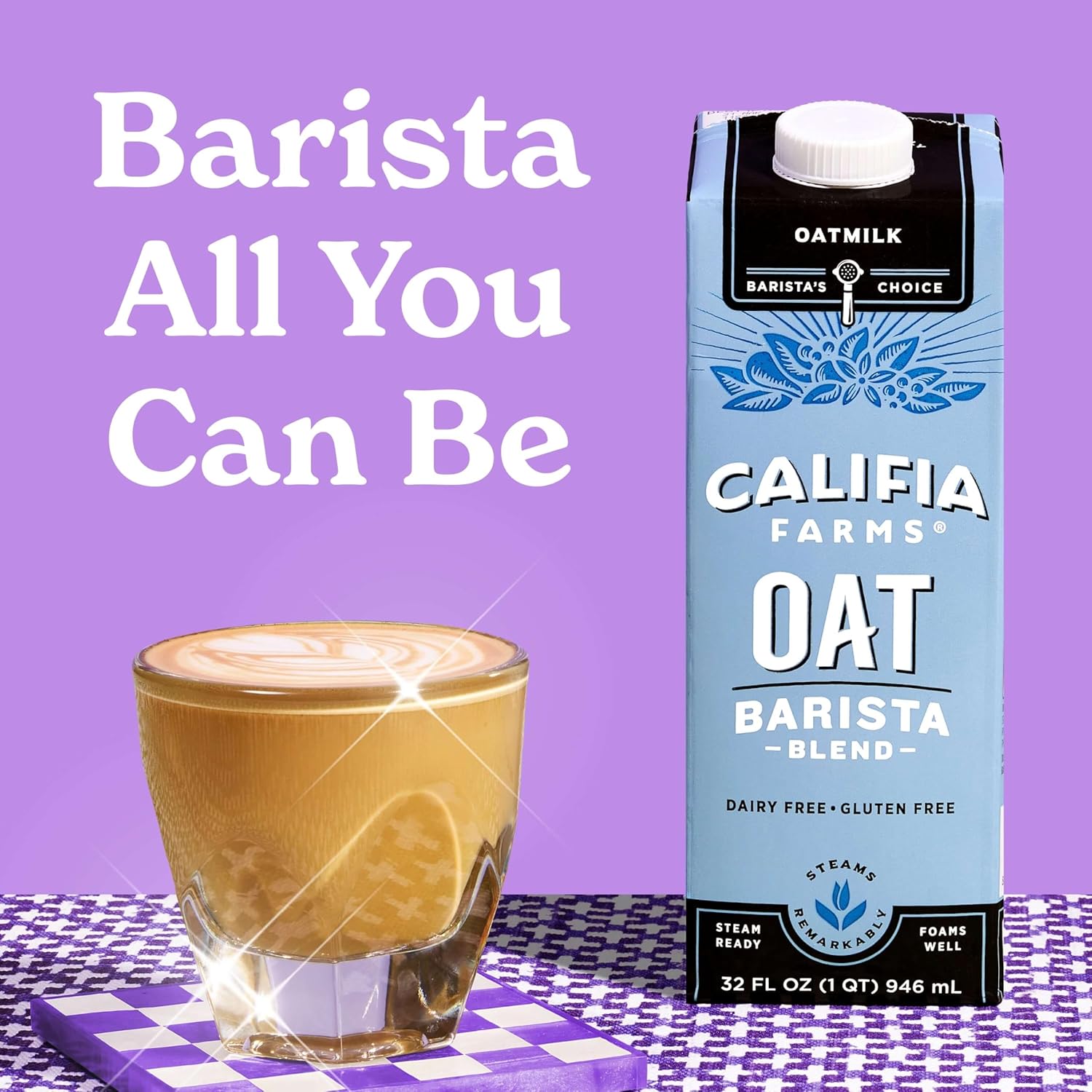 Califia Farms Oat Barista Blend Oat Milk, 32 Oz (Pack of 6), Shelf Stable, Non GMO, High Calcium, Milk Frother, Creamer, Oatmilk