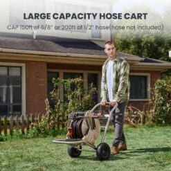 Giraffe Tools Garden Hose Reel Cart with Wheels, Stainless Steel Heavy Duty Water Hose Reel Cart, 200 ft of 1/2 Capacity