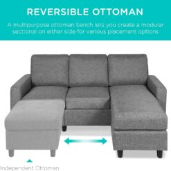 Best Choice Products Upholstered Sectional Sofa for Home, Apartment, 3-Seat, L-Shape Design, 680lb Capacity - Gray