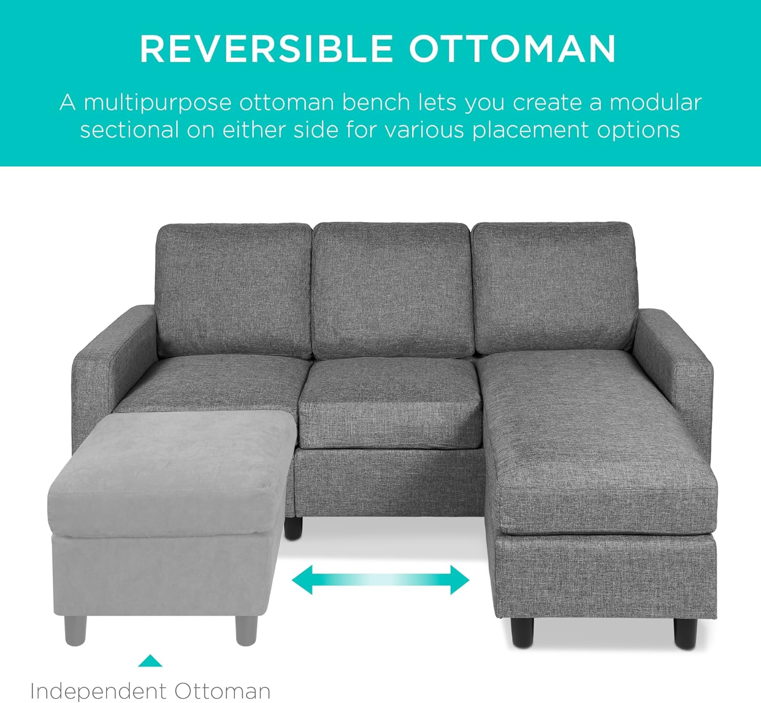 Best Choice Products Upholstered Sectional Sofa for Home, Apartment, 3-Seat, L-Shape Design, 680lb Capacity - Gray