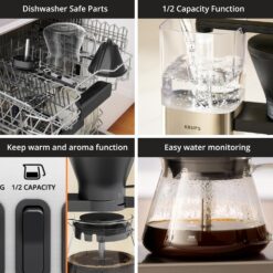 KRUPS Essential Brewer 8 Cup Drip Coffee Maker Machine SCA-Certified, Blooming Technology, Silver