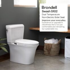 Brondell Bidet Toilet Seat, Non-Electric Swash Ecoseat, Fits Elongated Toilets, White - Dual Temperature, Dual Nozzle System