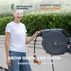 Giraffe Tools AW40 Retractable Hose Reel 5/8" x 90 ft Wall Mounted Garden Hose Reel Heavy Duty, Automatic Rewind, 90 ft, Dark Grey