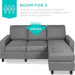 Best Choice Products Upholstered Sectional Sofa for Home, Apartment, 3-Seat, L-Shape Design, 680lb Capacity - Gray