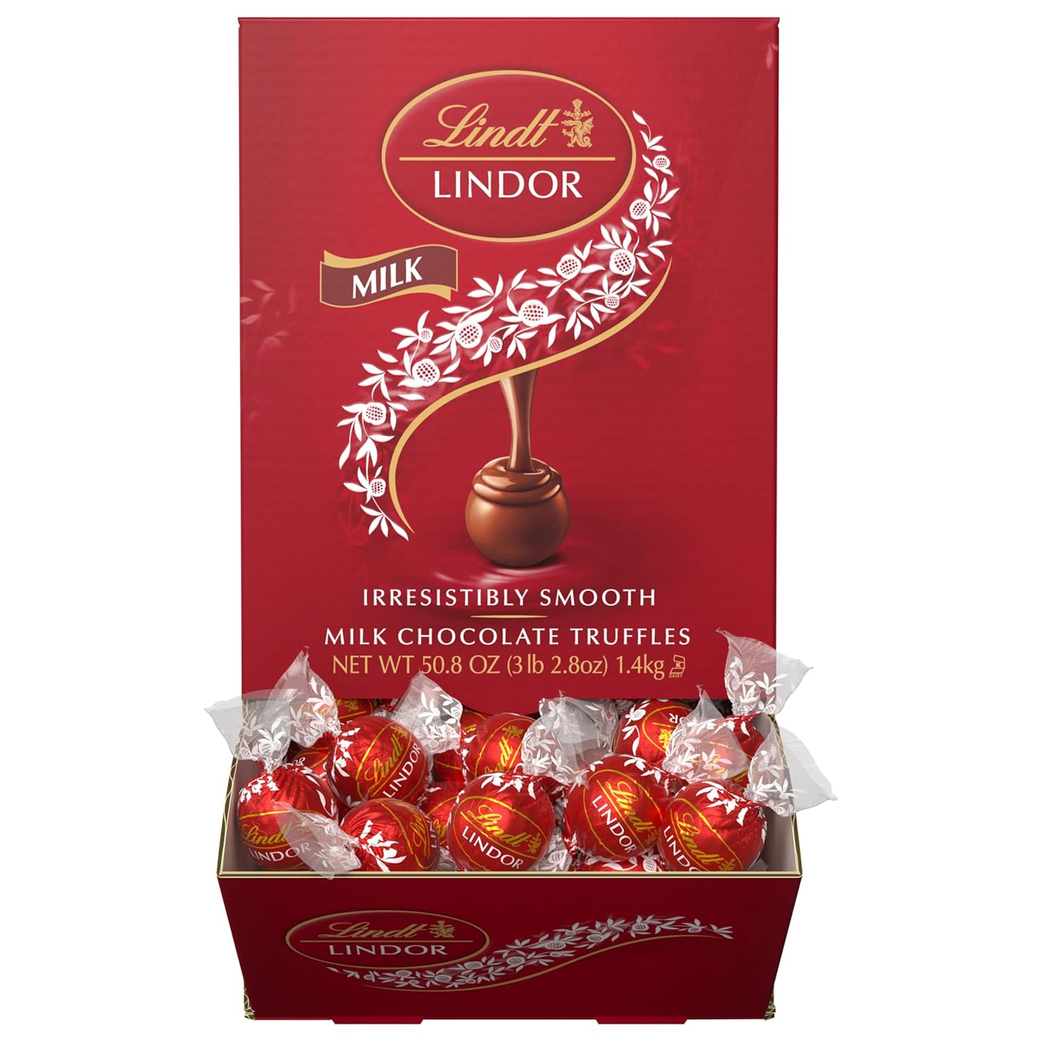 Lindt LINDOR Milk Chocolate Candy Truffles, Milk Chocolate with Smooth, Melting Truffle Center, 50.8 oz., 120 Count