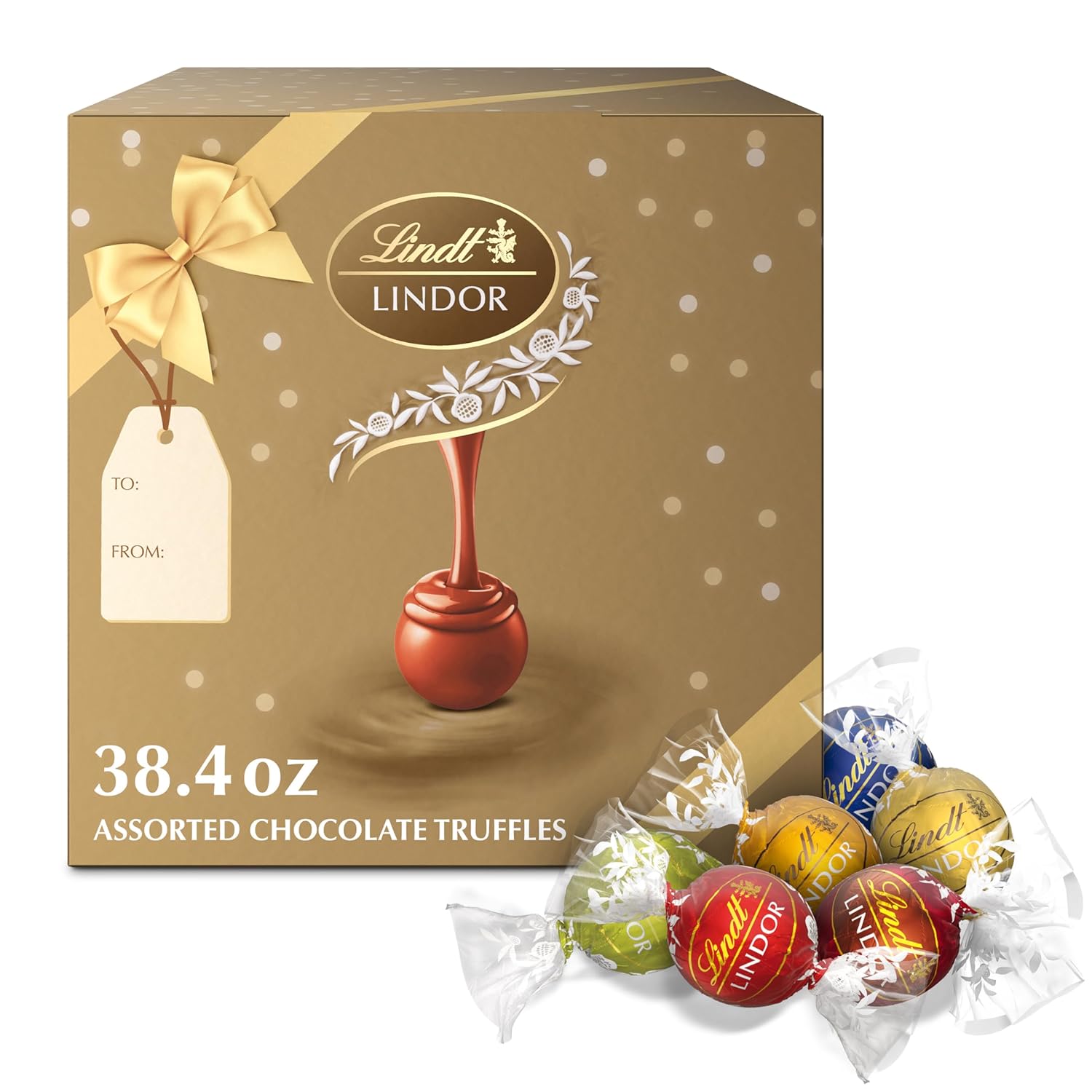 Lindt LINDOR Assorted Chocolate Truffles 90 Count Gift Box, Chocolate Candy with Smooth, Melting Truffle Center, 38.4 oz. Box